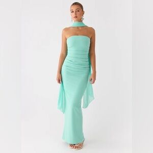 Libra Maxi Dress aqua Strapless Mint Evening Gown Draped Scarf oh Polly revolve